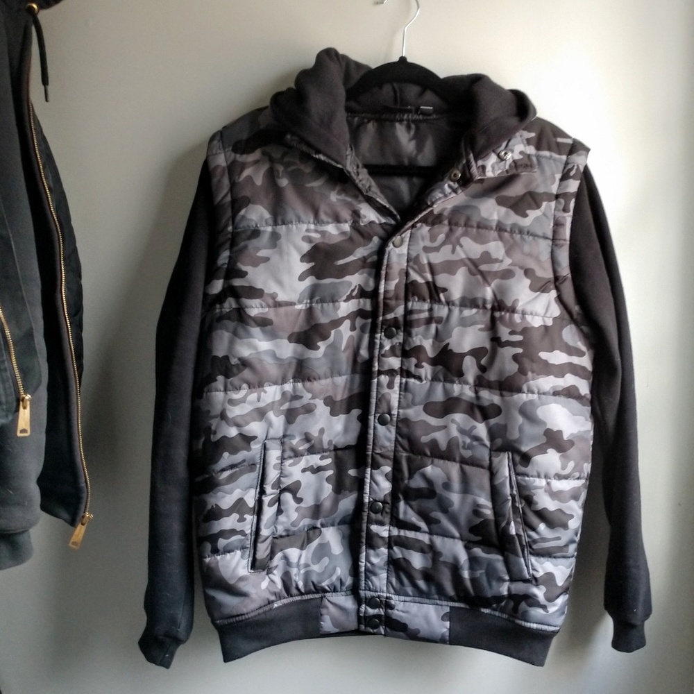 Mens Burnside Apparel Camo Puffer Vest Hoodie